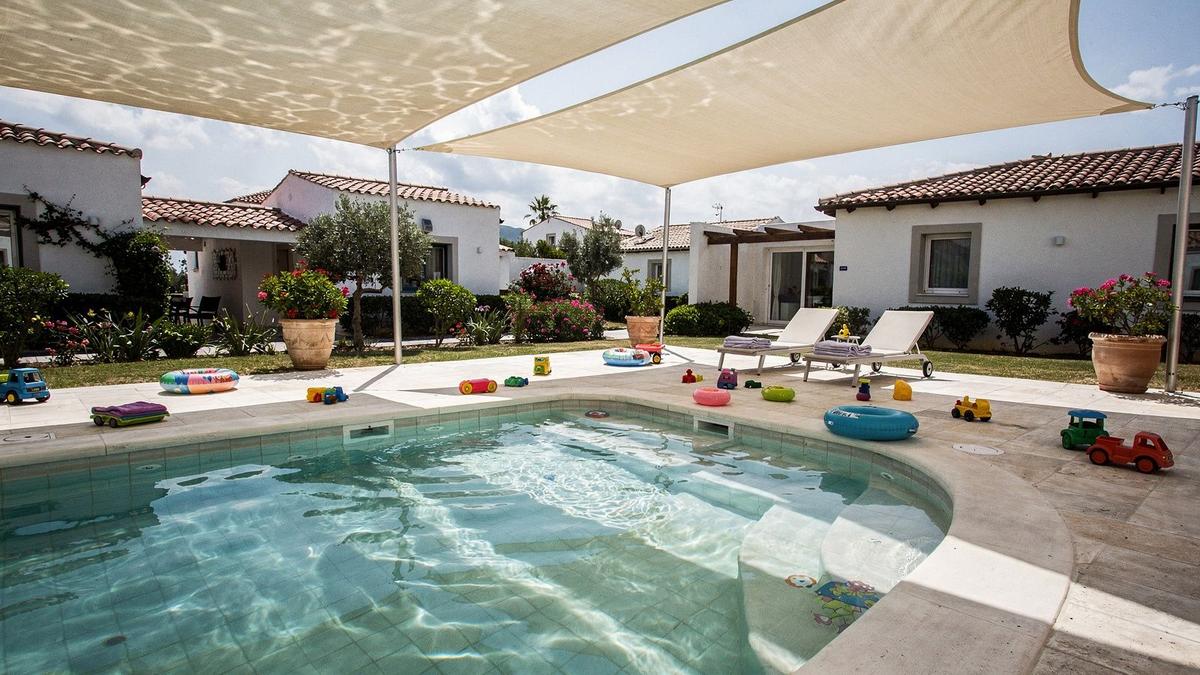 Shaded toddler pool deck at a family resort on the Turkish Riviera